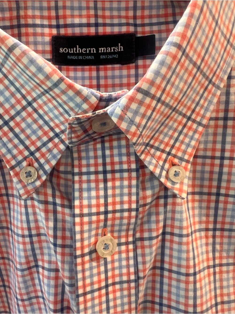 Southern Marsh Men’s XL Plaid Button Down Shirt Orange Blue Check Long Sleeve - Picture 4 of 7